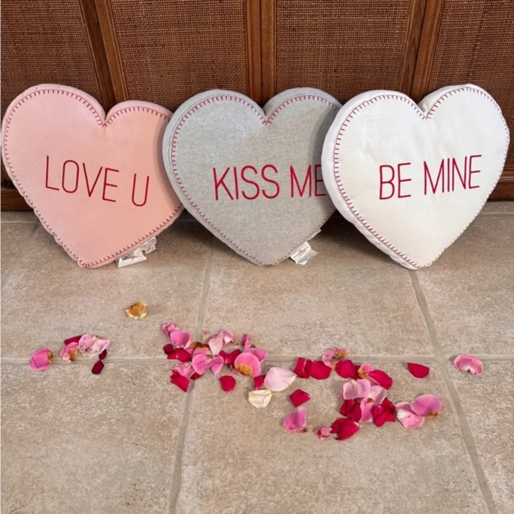 Valentine Candy Heart Shaped Love U Be Mine Kiss Me Message Novelty Pillow Set